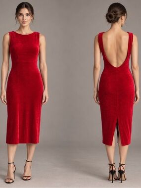 Timeless Allure: Backless Vintage Red Midi Dress – A Bold Classic
